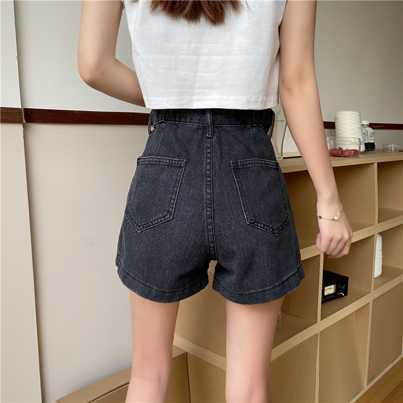 Quần Short Denim Lưng Cao Phong Cách Retro Hàn Quốc Cho Nữ