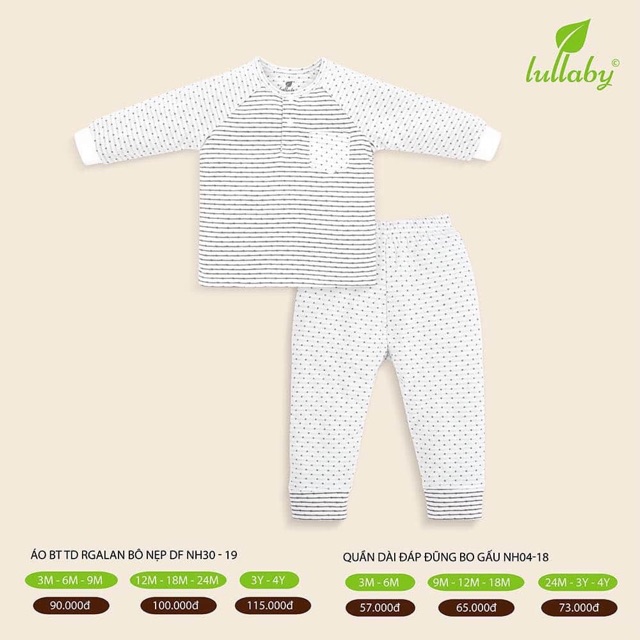 Bộ bổ nẹp - raglan dài tay bé trai/gái 2 lớp Lullaby (Sale Xả Hàng)