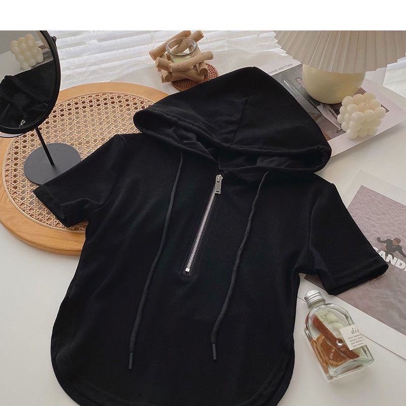 Áo Thun Tay Ngắn Có Mũ Trùm Đầu Thời Trang Mùa Hè Dành Cho Nữ