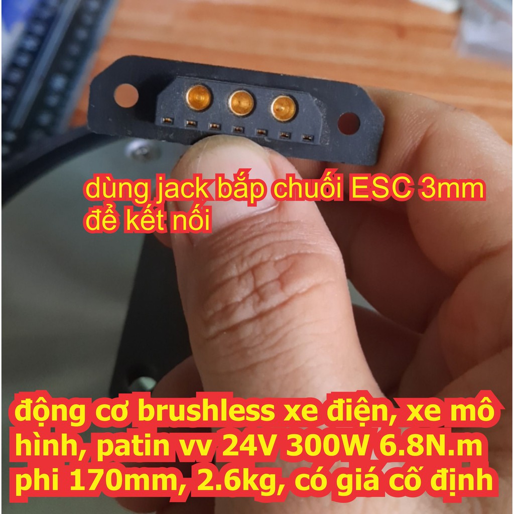 động cơ brushless không chổi than xe điện xe mô hình patin 24V 300W 6.8N.m phi 170mm 2.6kg có giá cố định kde6734