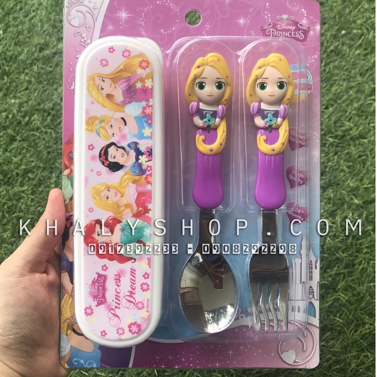Set muỗng nĩa kèm hộp cho Bé, hoạt tiết 3D nhựa Melamine Disney siêu xinh