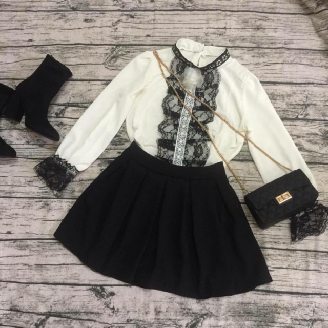 Set áo sơ mi+chân váy xoè
