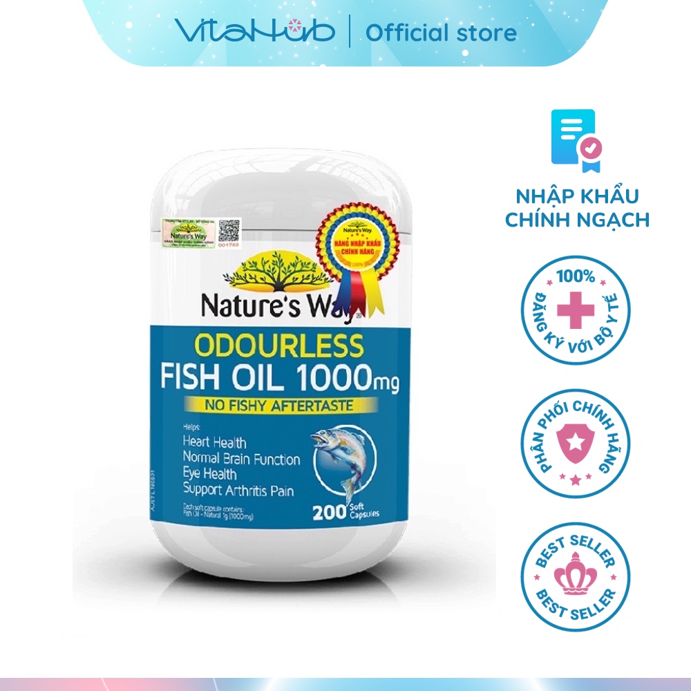 Viên Uống Dầu Cá Nature’s Way Odourless Fish Oil Tăng Cường Sức Khoẻ Tự Nhiên Không Mùi 1000mg