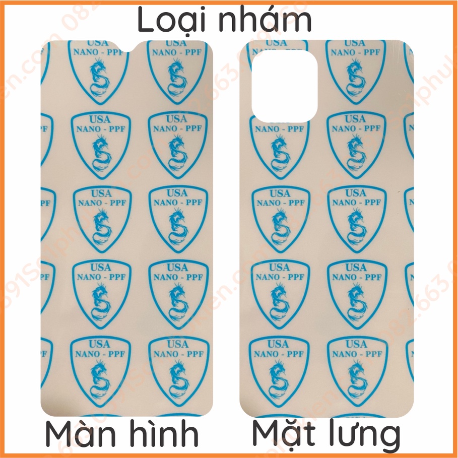 Dán PPF Samsung A03 loại trong, nhám dành cho màn hình, mặt lưng, lưng bo viền