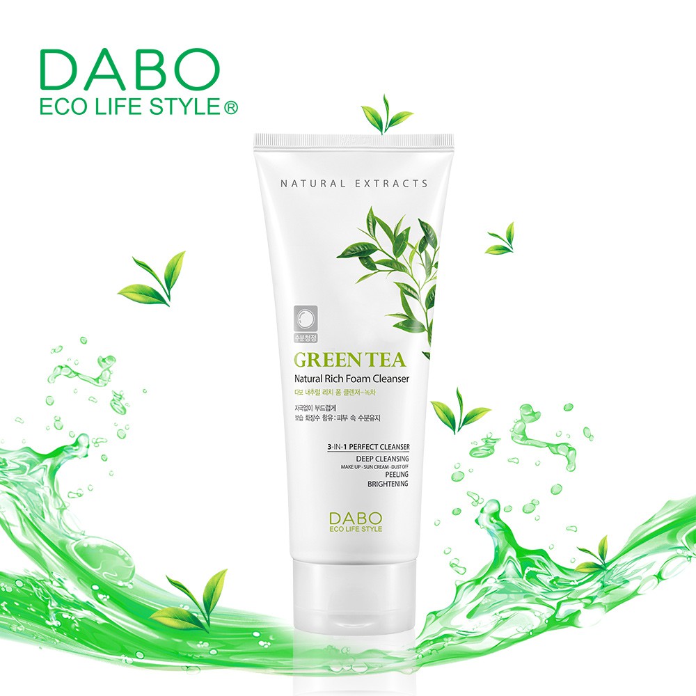 Sữa rửa mặt trà xanh Dabo Green Tea Natural Rich Foam Cleanser 3in1 180ml