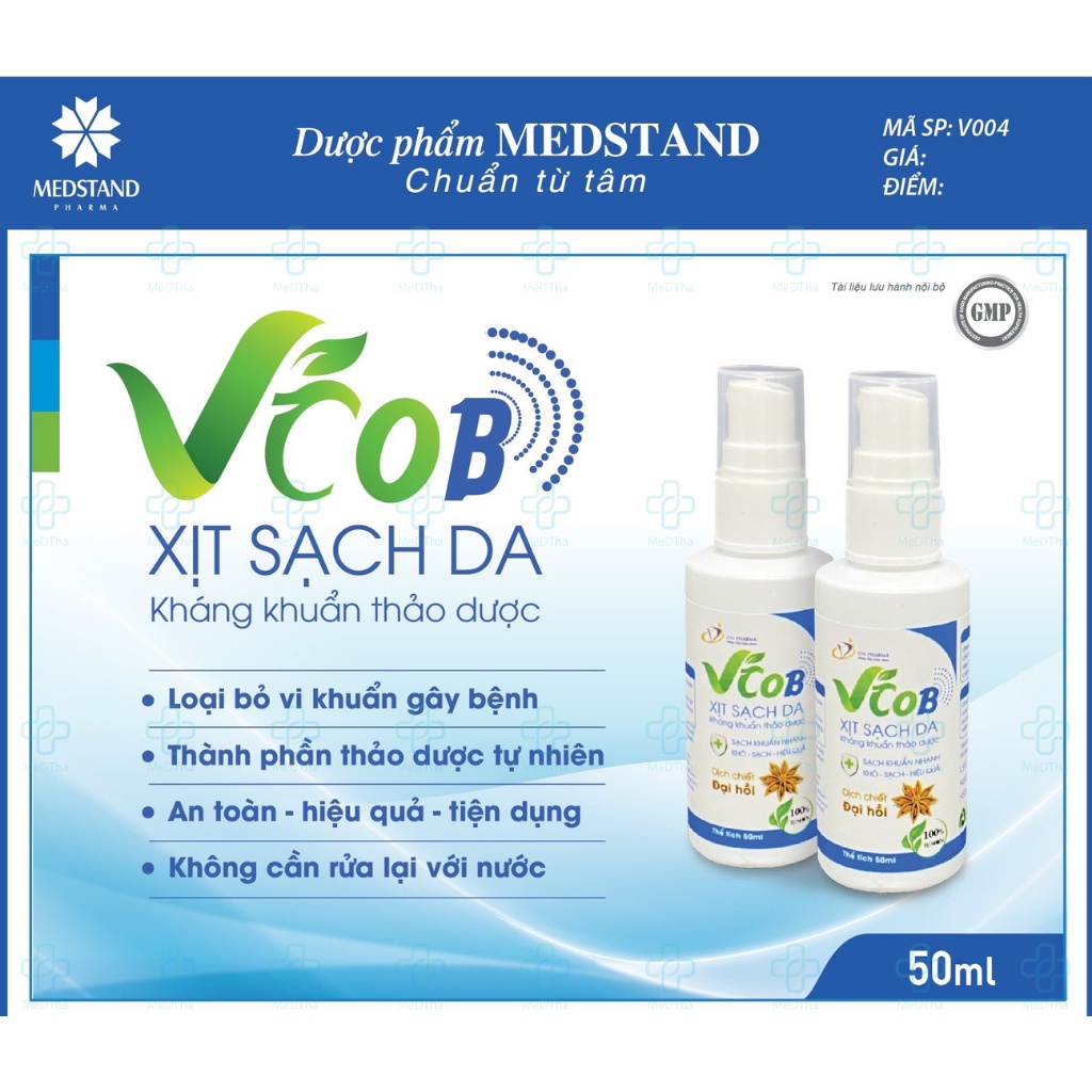 Xịt Sạch Da VCoB - Làm Sạch Da, Làm Thơm, Rửa Tay Khô, Tiệt Khuẩn, Khử Mồ Hôi từ Thảo Dược (Lọ 50ml)