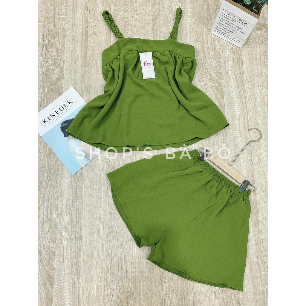 Set hai dây đũi lụa, áo hai dây thắt, quần đùi cho nữ mặc nhà siêu mát, thoải mái, form rộng