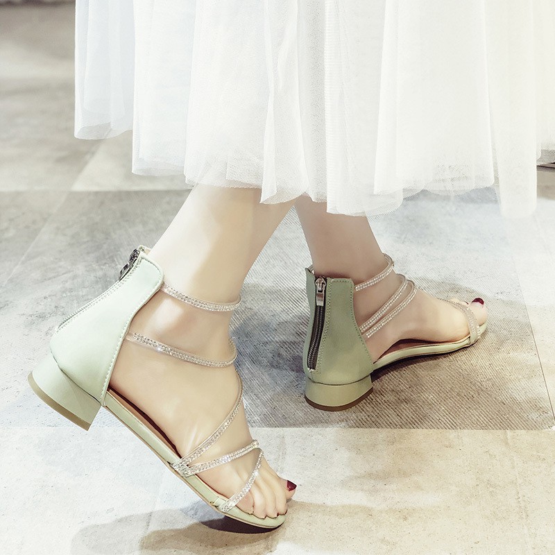 🌺Sandal Dây Ngọc b6/ Gót Kín/ Kéo Khoá/ Sandal Đế Bệt 2019 Tốt Nhất