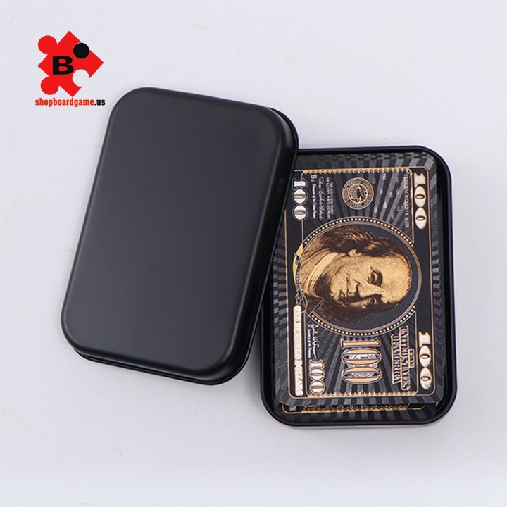 Bài tây nylon đen kiểu dáng đô la 100% plastic không thấm nước kèm hộp sắt cao cấp