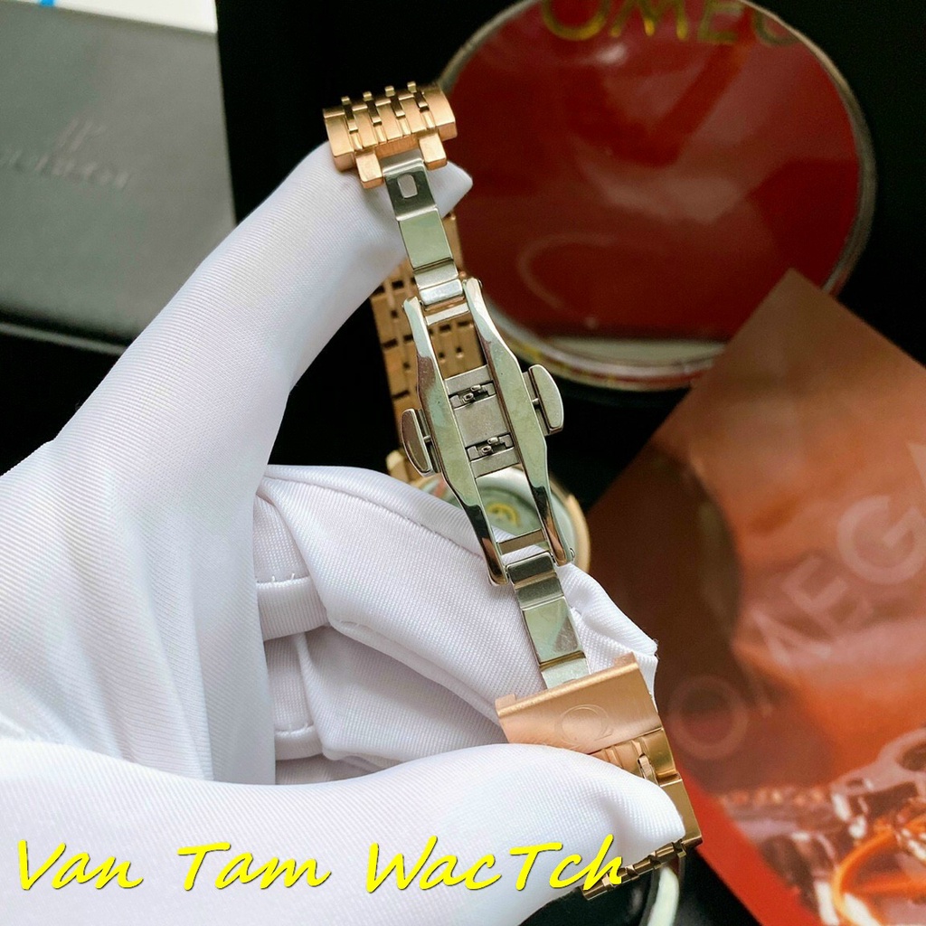 Đồng hồ nam Omega De Ville Gold 42mm máy Nhật Automatic, mẫu mặt tròn 2 màu, viền vàng
