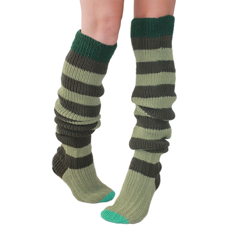 Tất Dệt Kim Dài Qua Gối Giữ Ấm Họa Tiết Kẻ Sọc Nhiều Màu Sắc Cho Nữ
