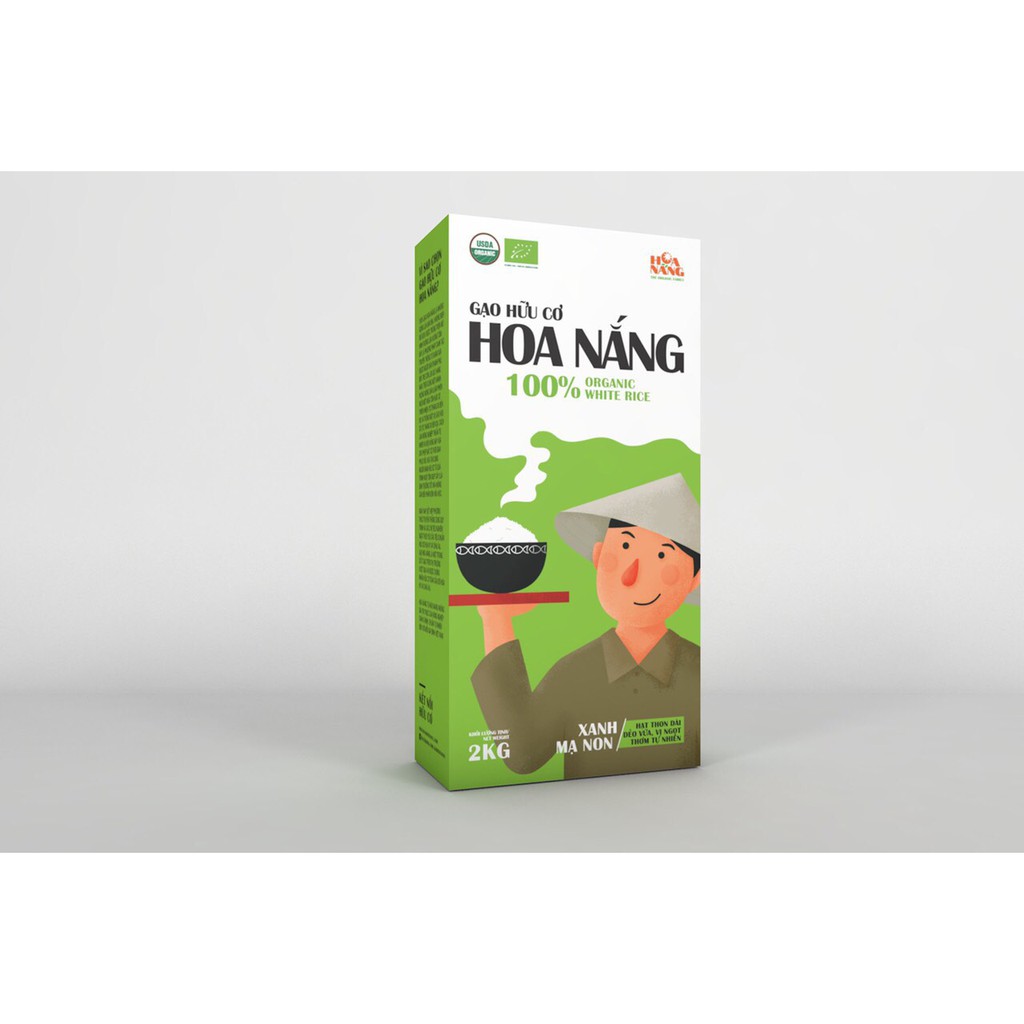 Gạo Hữu Cơ Hoa Nắng - Xanh Mạ Non Hộp 2Kg - Hạt thon dài, dẻo vừa, vị ngọt, thơm tự nhiên