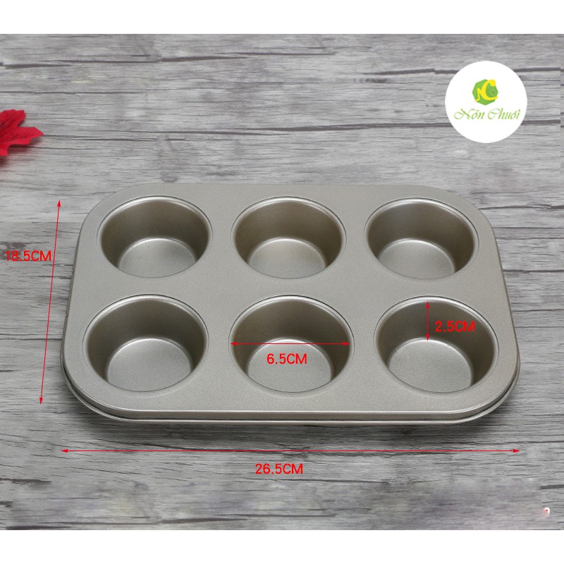 Khuôn bánh cupcake & muffin chống dính, 6 ô 6.5cmx2.5cm