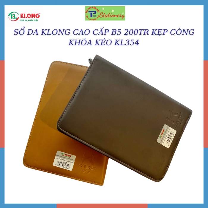 Sổ bìa da Klong cao cấp A5 200tr kẹp còng khóa kéo; MS: 354