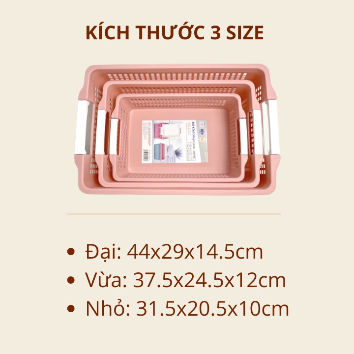 Rổ chữ nhật 2 size  có quai cầm nhựa Việt Nhật, Khay chữ nhật đựng tài liệu, đồ dùng văn phòng đa năng -0887