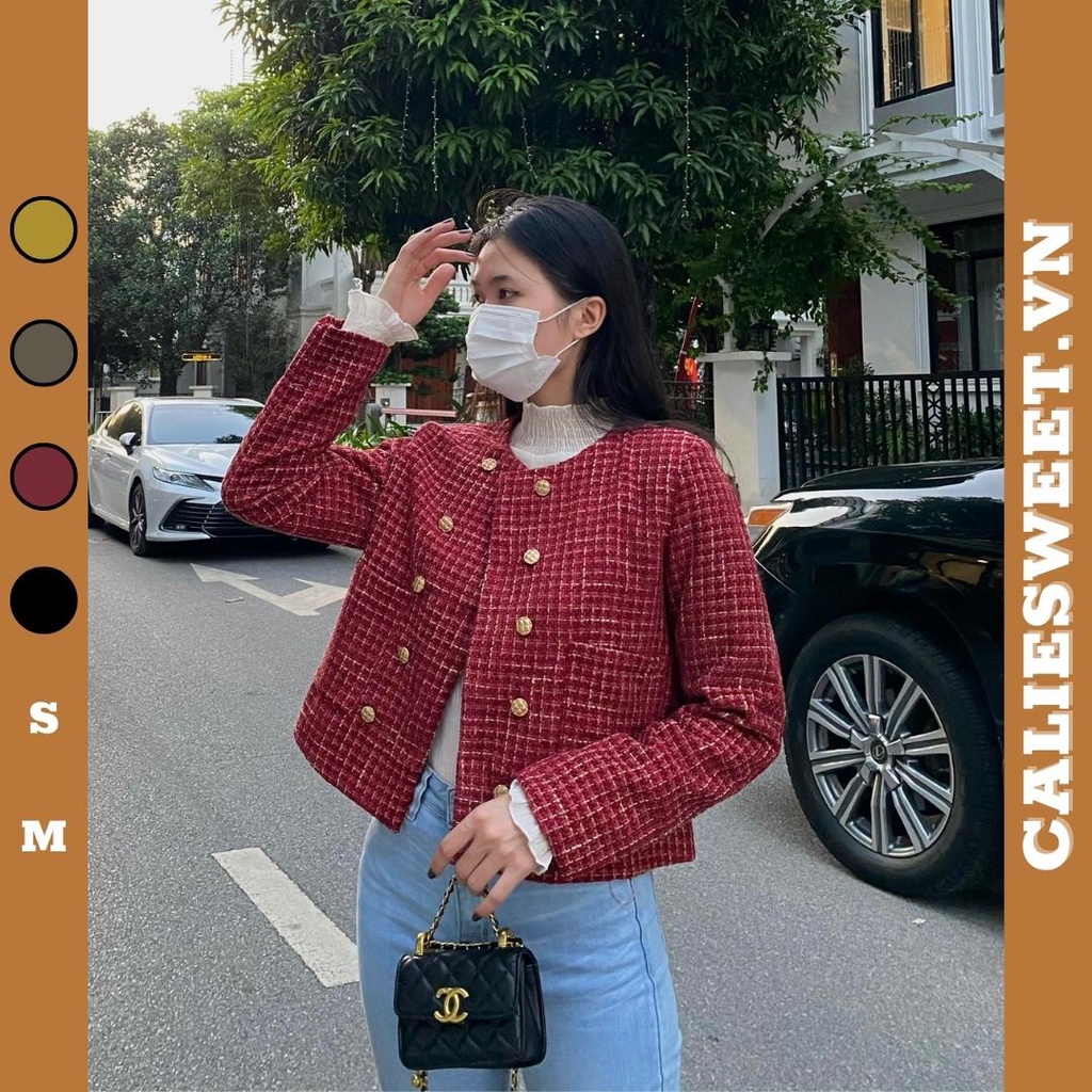 Áo dạ tweed nữ Caliesweet áo khoác dạ nữ có đệm vai đủ size