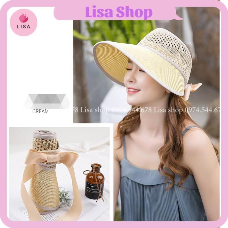 [HOTTREND- HÀNG CAO CẤP] Mũ cói đi biển, nón cói đi biển vành rộng hở chóp phối nơ mặt sau, M16