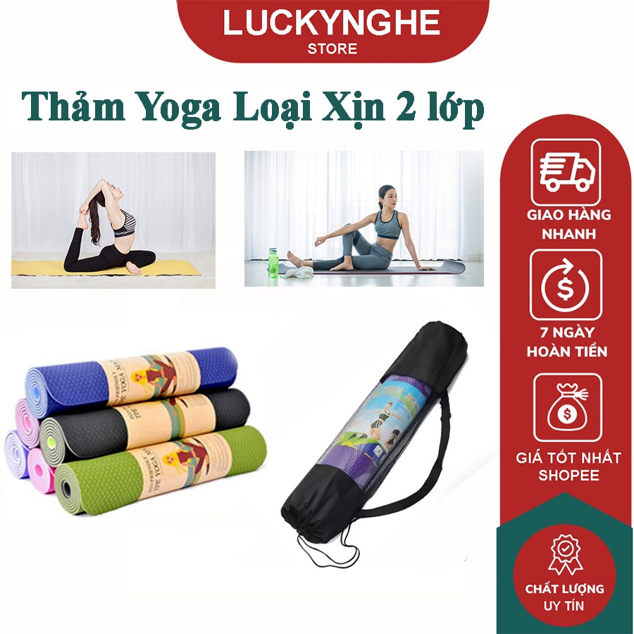 Thảm tập Yoga 2 lớp TPE LOẠI XỊN thảm yoga cao su non dày, êm chống trơn trượt chống thấm