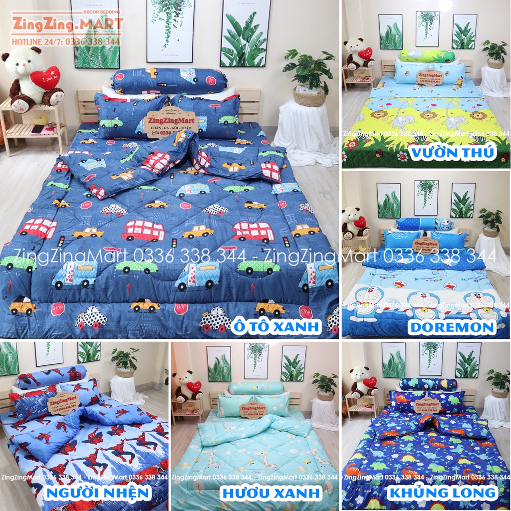 [CHỌN MẪU] Set 5 CHĂN PHAO Ga Gối poly cotton [Loại Đẹp] [ Chăn phao + 1 Ga chun + 2 Vỏ gối nằm + 1 Vỏ gối ôm ]