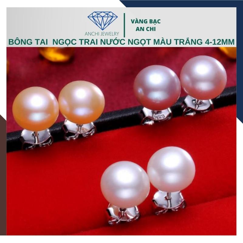 Bông tai nụ trai trắng 4mm - 12mm, chốt bạc ý 925 - Anchi jewelry