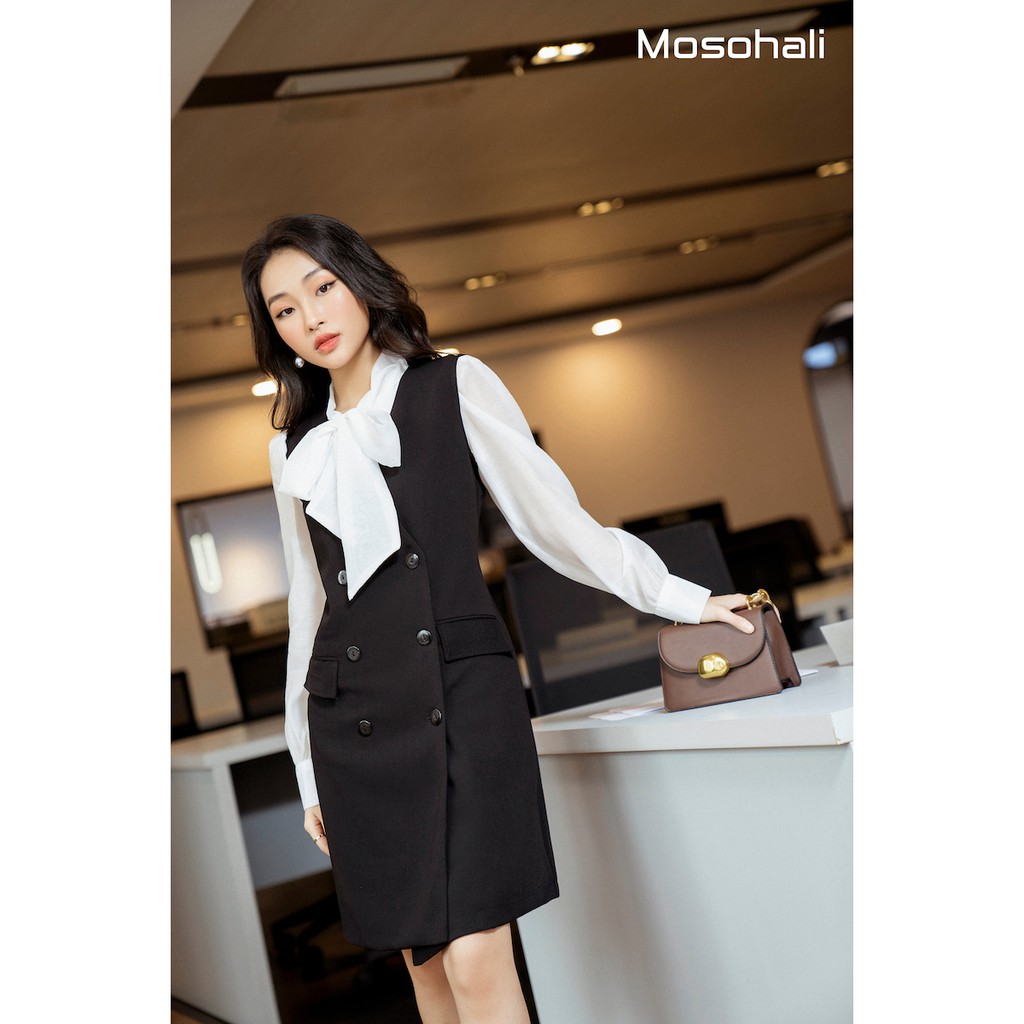Áo sơ mi nữ suông Mosohali cổ nơ khuy ngọc thời trang công sở thiết kế mosohali