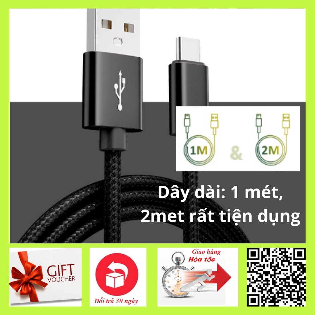 Dây sạc samsung, oppo, xiaomi...,1met 2met Cáp sạc cổng Micro USB thiết kế dây bện dù cho điện thoại androi
