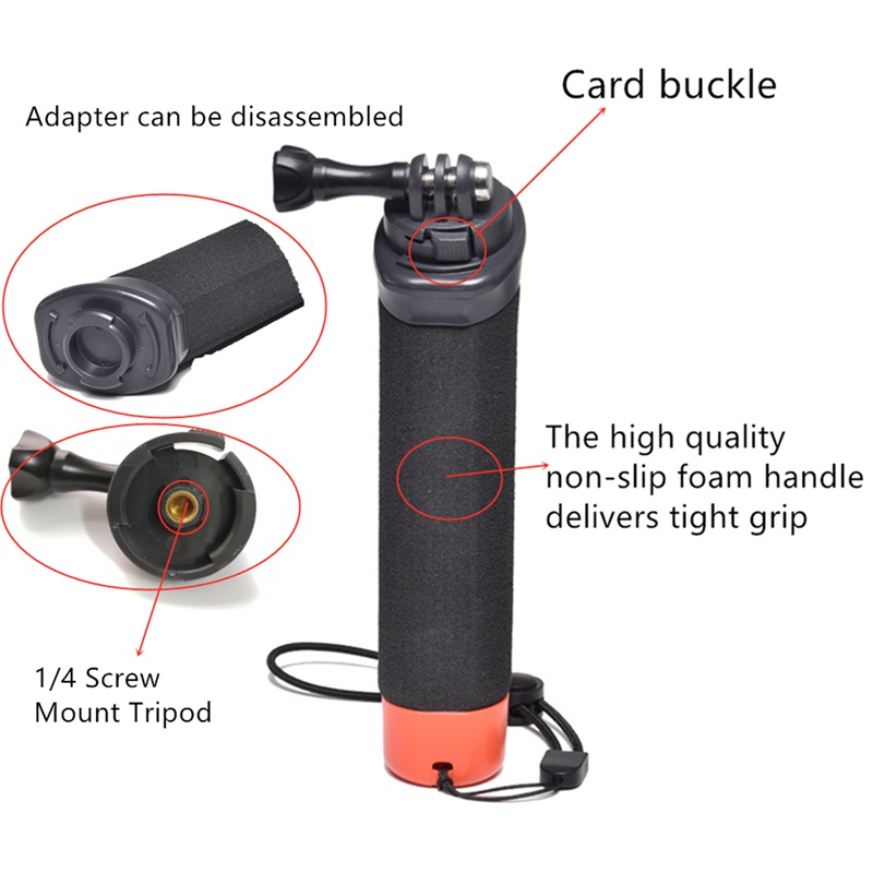 Puluz Phao Xốp Nổi Cầm Tay Màu Cam Cho GoPro Hero 10 9 8 7 6 5 4 3 +