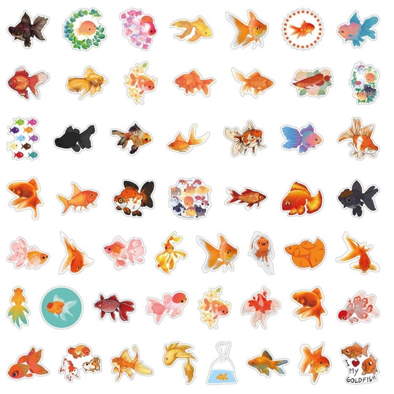 Z & M❀ Hình Dán Cá Vàng ❀ Bộ 50 Miếng Dán Chống Thấm Nước Hình Động Vật Dễ Thương Cho Bé