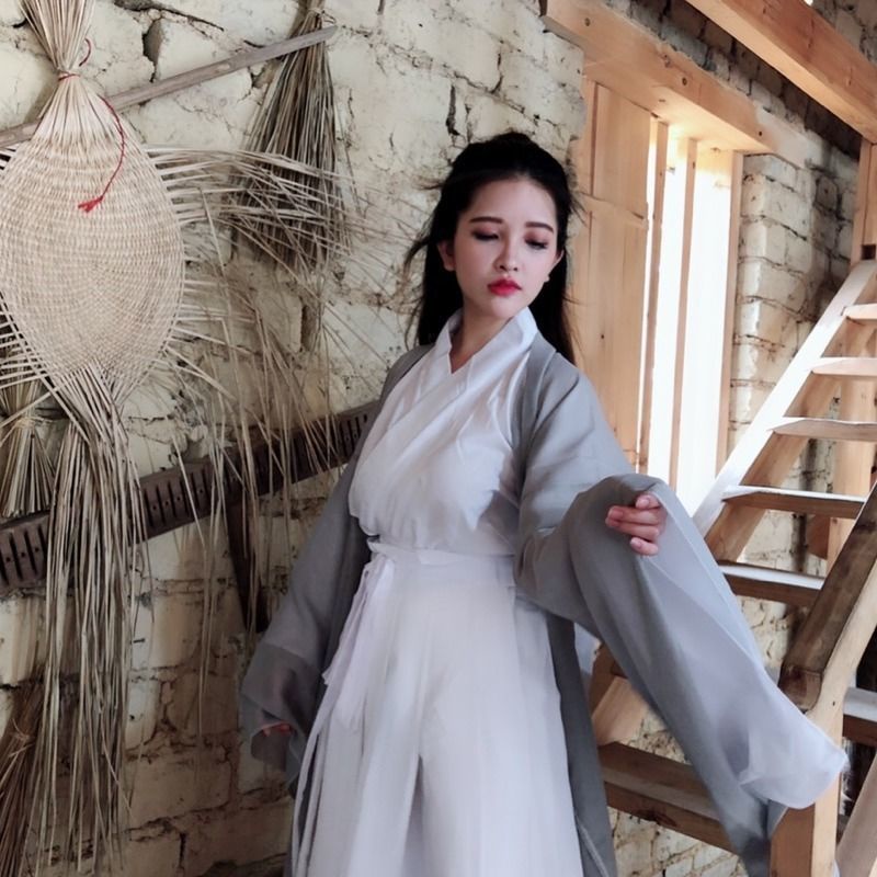 Trang phục hán phục nữ sinh cổ trang dài siêu cổ tích eo thon áo sơ mi tay to múa cổ điển biểu diễn guzheng