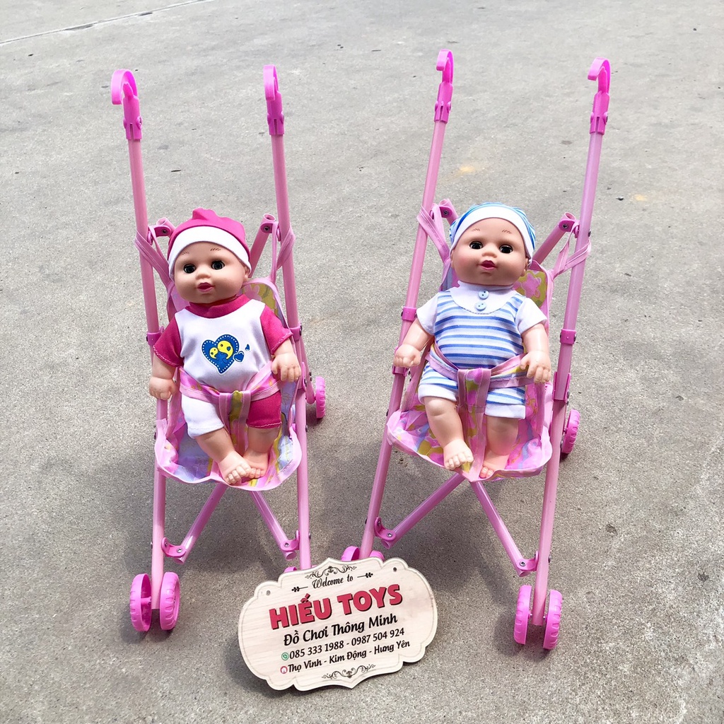 Đồ Chơi Trẻ Em Xe Đẩy Em Bé Kích Thước Bê 25cm Mắt Nhắm Mở Món Đồ Yêu Thích Của Mọi Bé Gái Hiếu Toys