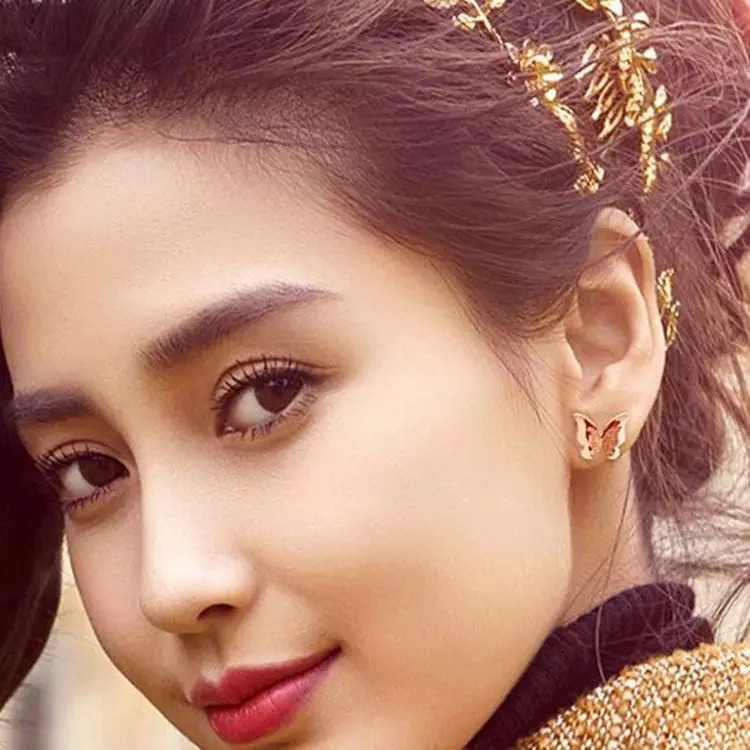 Bông tai bằng thép titan mạ vàng hồng 18k hình bướm mờ chuôi không gỉ không gây dị ứng thời trang Hàn Quốc