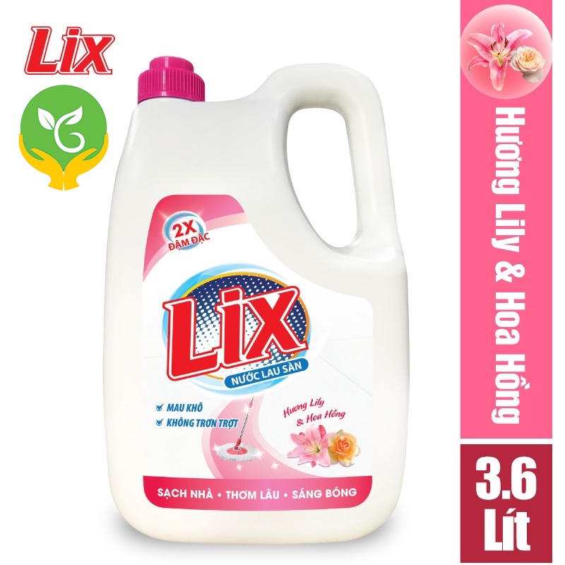 Nước lau sàn Lix hương lily và hoa hồng 3.6 lít - Đậm đặc gấp 2 lần