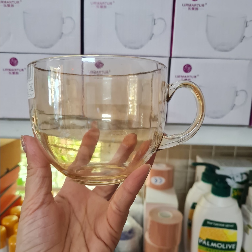 Cốc thủy tinh trong suốt màu hổ phách sang trọng, tách uống nước dung tích 410ml