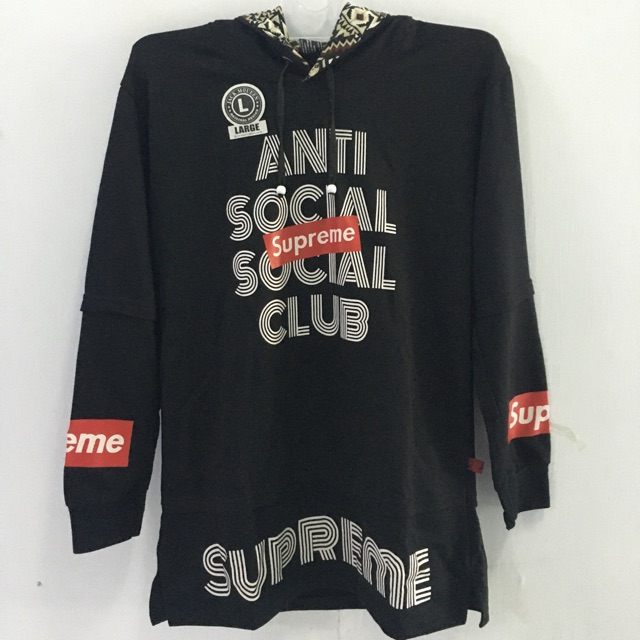 Áo Hoodie Tay Dài Màu Đen In Chữ Supreme Cá Tính