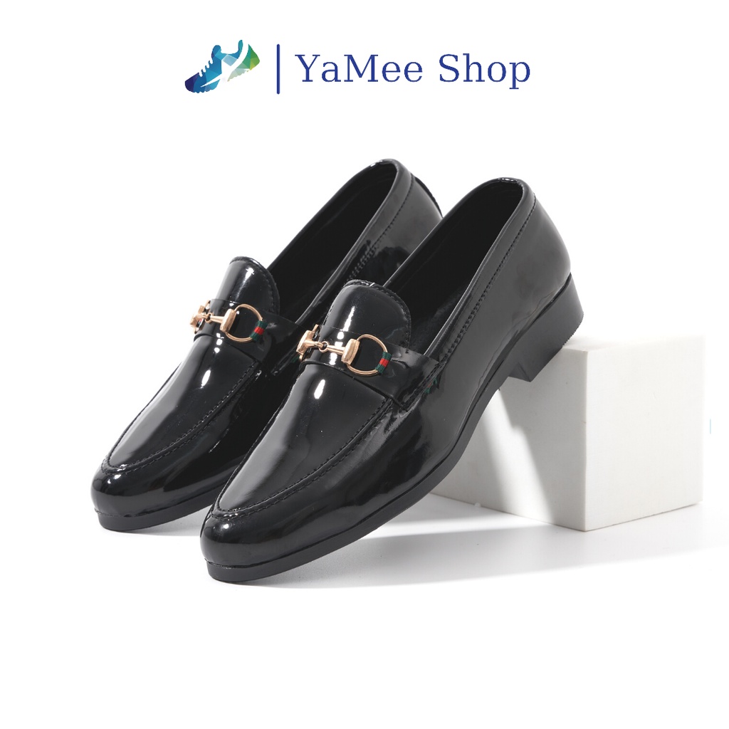 Giày Tây nam da bóng, kiểu dáng công sở, khóa vàng cao cấp- giày moca