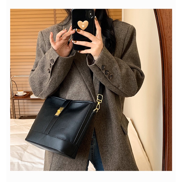 Túi Xách JASMIN NOIR Bucket Chất Liệu Da PU Có Khóa Thời Trang Cho Nữ