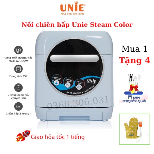 NỒI CHIÊN KHÔNG DẦU ĐA NĂNG , NỒI CHIÊN HẤP UNIE STEAM COLOR 15L CHIÊN HẤP THÔNG MINH 2 TRONG 1 BH 24 tháng