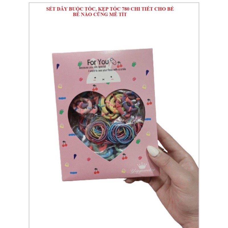 Sét 780 chi tiết dây buộc tóc, cặp tóc cho bé