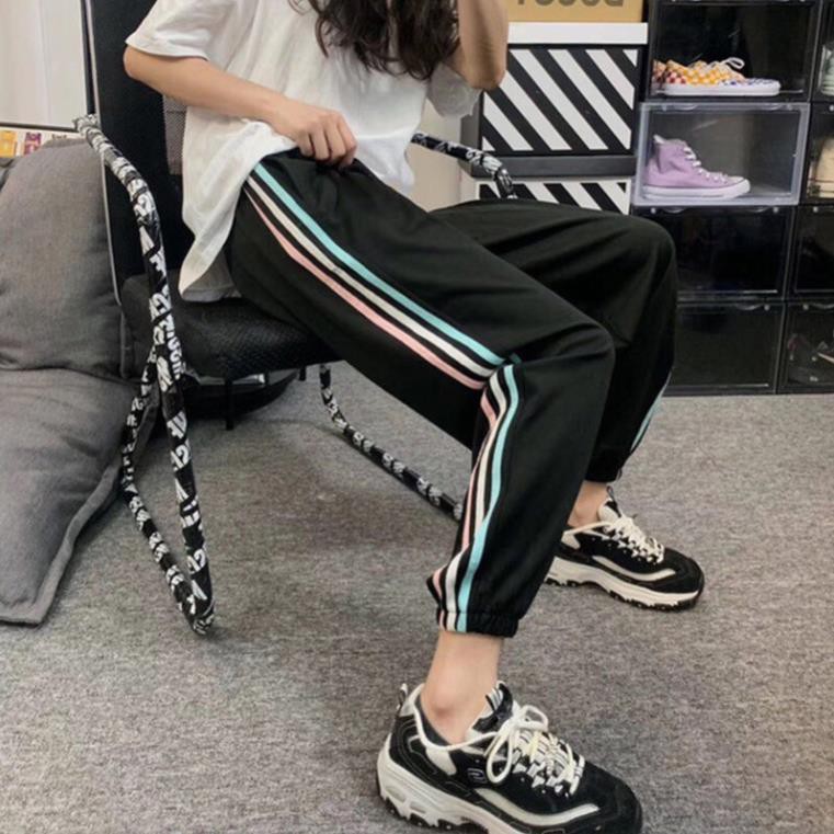 [HÀNG MỚI]- Quần thể thao 3 sọc Unisex trắng xanh hồng, quần jogger 3 line bo gấu
