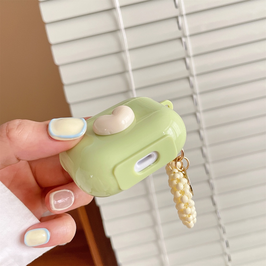 Vỏ Bảo Vệ Hộp Sạc Tai Nghe airpods3/pro/ airpods1/2 Bluetooth Không Dây Hình Trái Tim Màu matcha/Vàng Dễ Thương