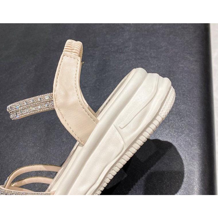 Dép Sandal Đế Dày Phẳng Dày Đính Đá Thời Trang Mùa Hè Hàn Quốc Dành Cho Nữ