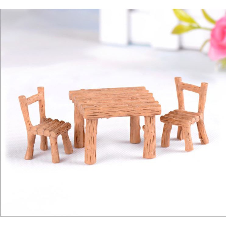 Bộ bàn ghế mô hình giả gỗ trang trí tiểu cảnh/ Sân vườn Terrarium