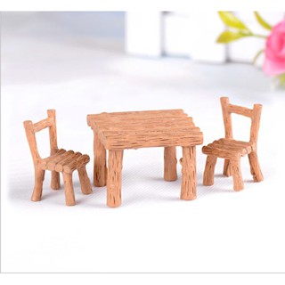 Bộ bàn ghế mô hình giả gỗ trang trí tiểu cảnh/ Sân vườn Terrarium