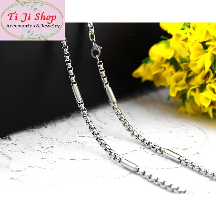 Dây chuyền inox kiểu bông dừa 4 ly bọc khoanh cách điệu chạm sọc xéo đang vuông siêu đẹp, không đen, không gỉ