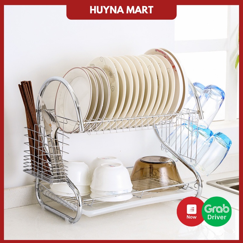 Kệ Úp Bát Chén Nhà Bếp Inox 2 Tầng Kích thước 51x25x38 cm NB42
