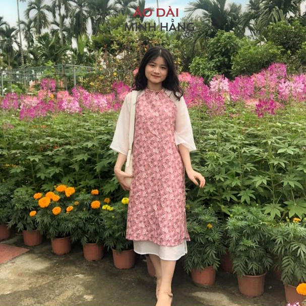 Áo dài cách tân nhung tăm hoa nhí 2022_ Áo Dài Minh Hằng