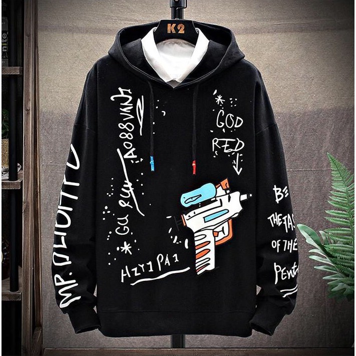 ÁO HOODIE NÓN NAM NỮ MÀU ĐEN VẢI NỈ POLY IN SÚNG NƯỚC Unisex hoodie