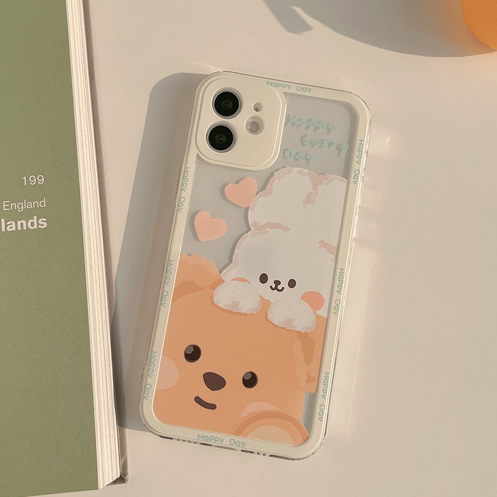 Ốp Điện Thoại iphone Gấu Happy Day  cạnh  14/14promax/7plus/8/8plus/x/xr/xs/11/12/13/pro/max/plus/pro