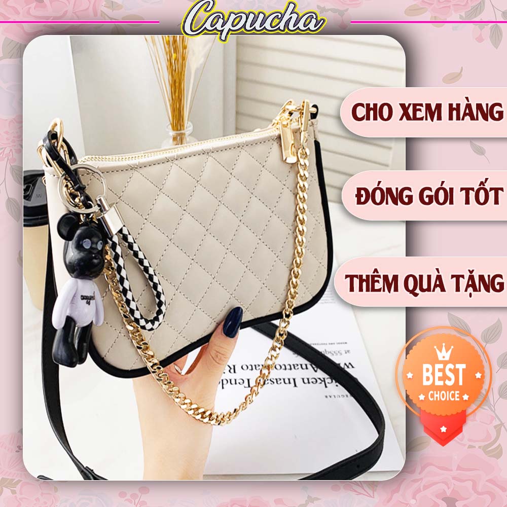 Túi xách nữ đeo vai đeo chéo trần chỉ trám kèm phụ kiện chuột xinh Capucha T67