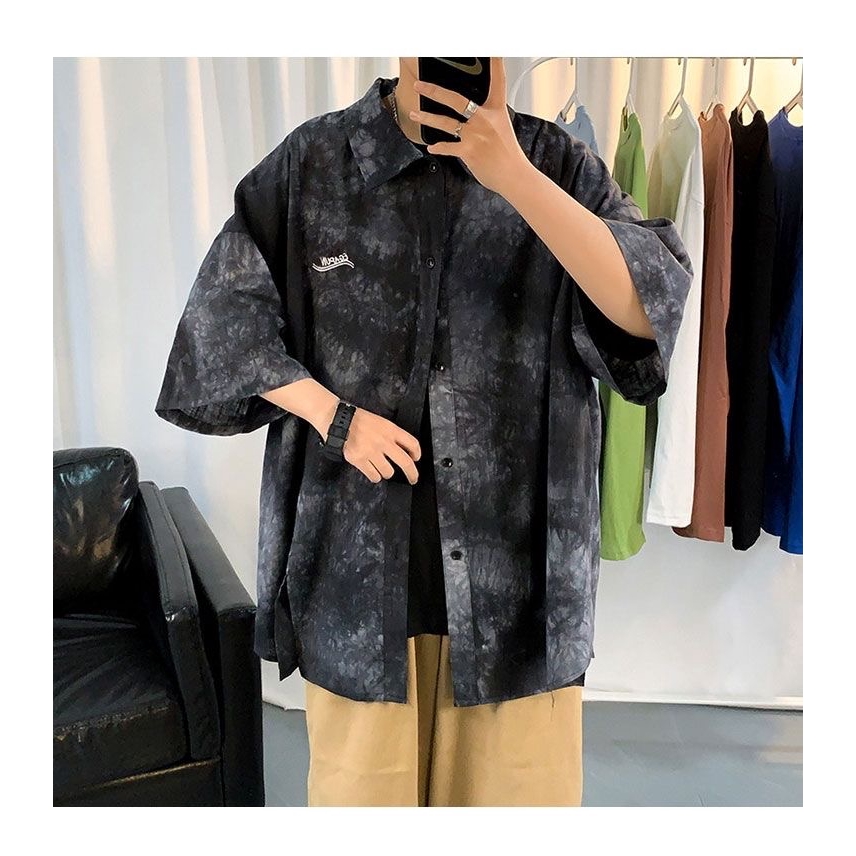 Áo khoác sơ mi ngắn tay dáng rộng size M-4XL phong cách retro cho nam